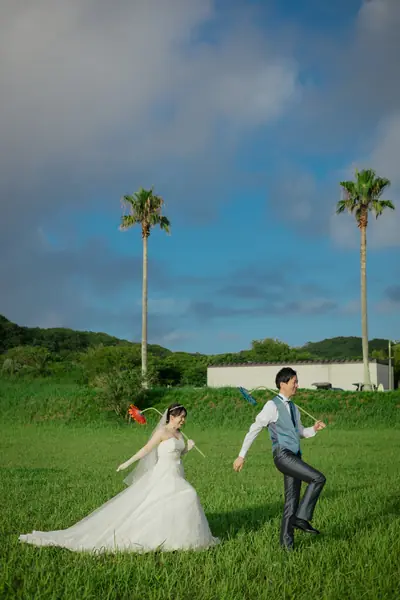 ヤシの木と芝生の丘